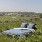 Housse de Couette en Lin Lavé Bleu Ardoise Bicolore