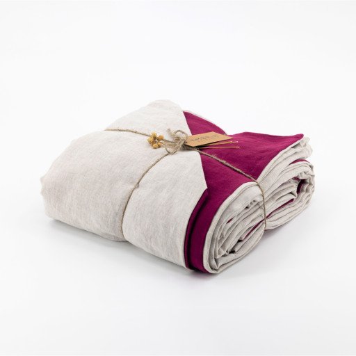 Housse de Couette en Lin Lavé Rose Bruyère Bicolore