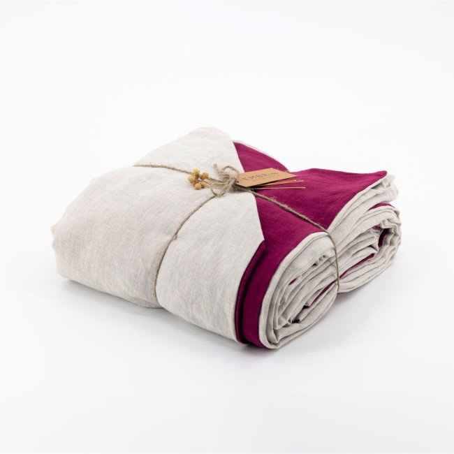 Housse de Couette en Lin Lavé Rose Bruyère Bicolore
