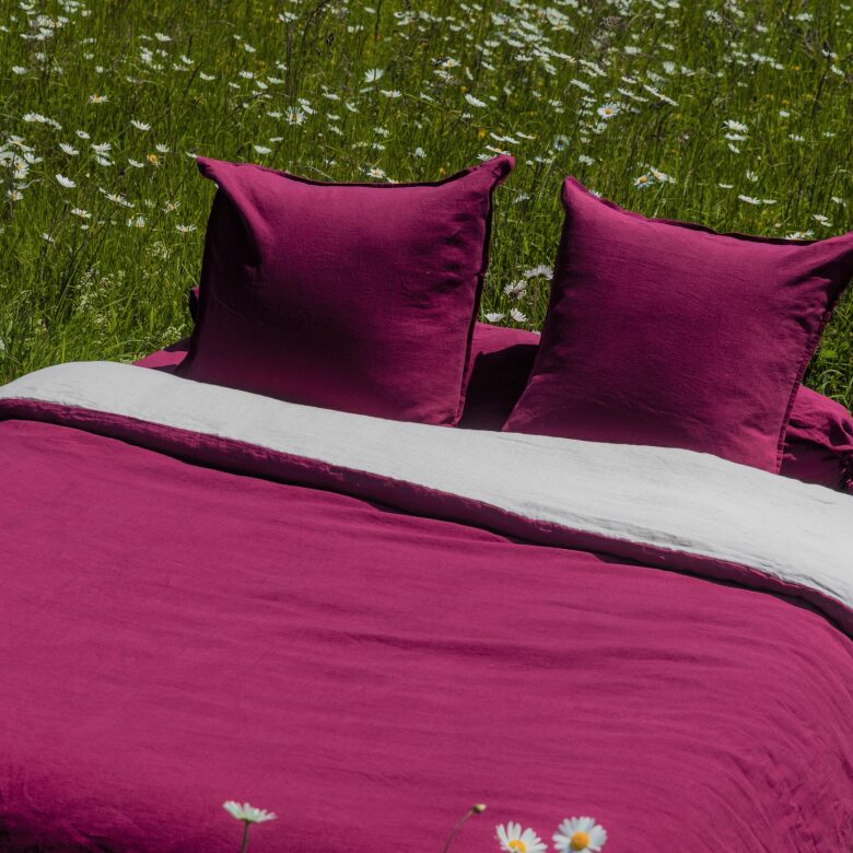 Housse de Couette en Lin Lavé Rose Bruyère Bicolore - Embrin