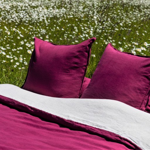 Housse de Couette en Lin Lavé Rose Bruyère Bicolore