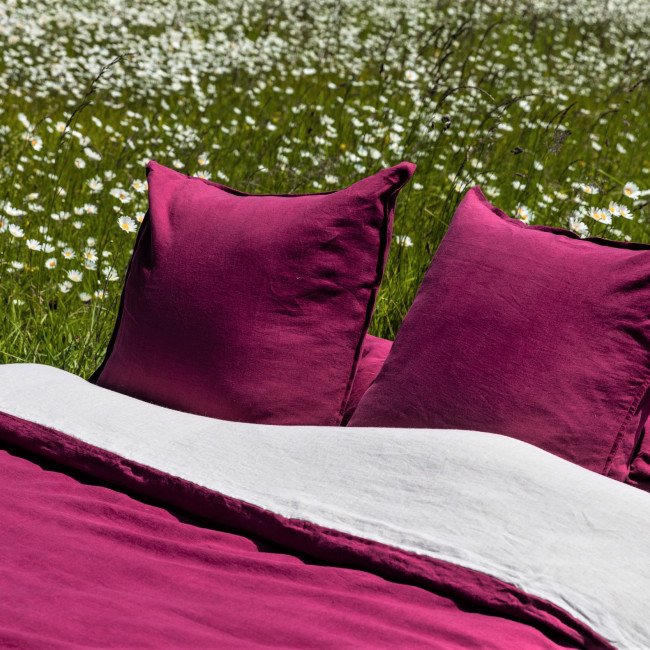 Housse de Couette en Lin Lavé Rose Bruyère Bicolore