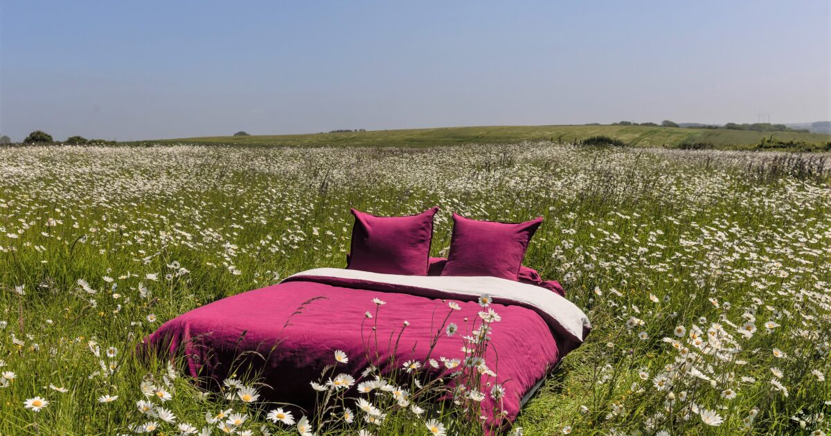 Housse De Couette 220x240 Cm En Lin Lavé Rose - Linge De Lit Premium, Finition Bouteille