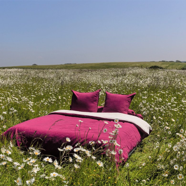 Housse de Couette en Lin Lavé Rose Bruyère Bicolore - Embrin
