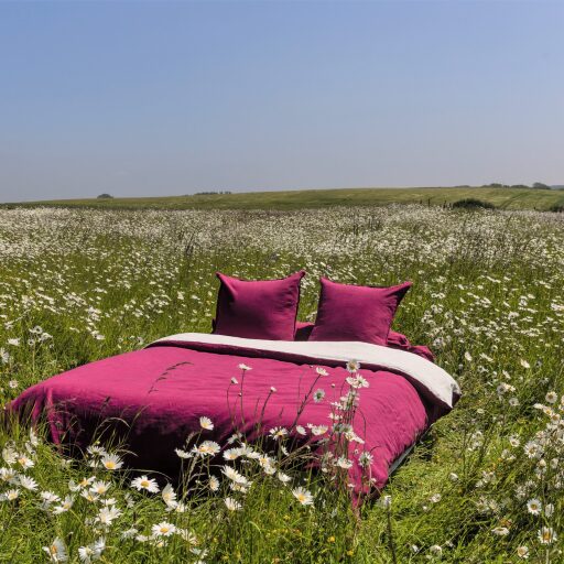 Housse de Couette en Lin Lavé Rose Bruyère Bicolore