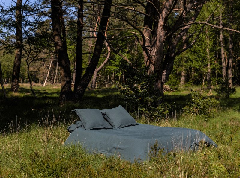Housse de Couette en Lin Lavé Vert Forêt