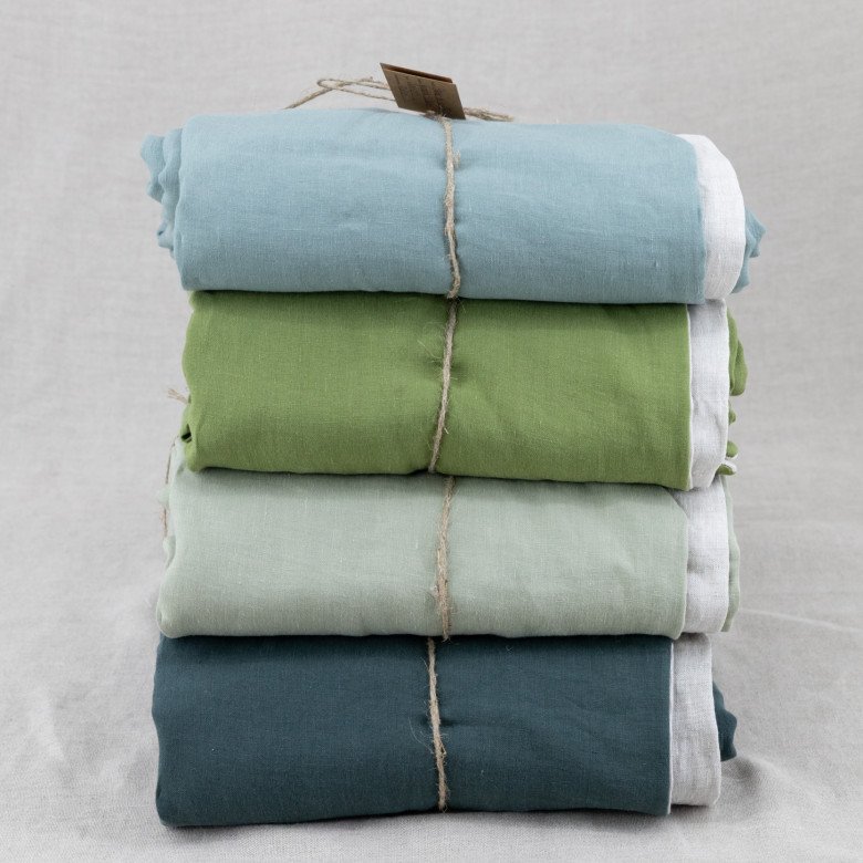 Housse de Couette en Lin Lavé Vert Forêt Bicolore - Embrin