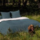 Housse de Couette en Lin Lavé Vert Forêt Bicolore