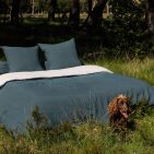 Housse de Couette en Lin Lavé Vert Forêt Bicolore