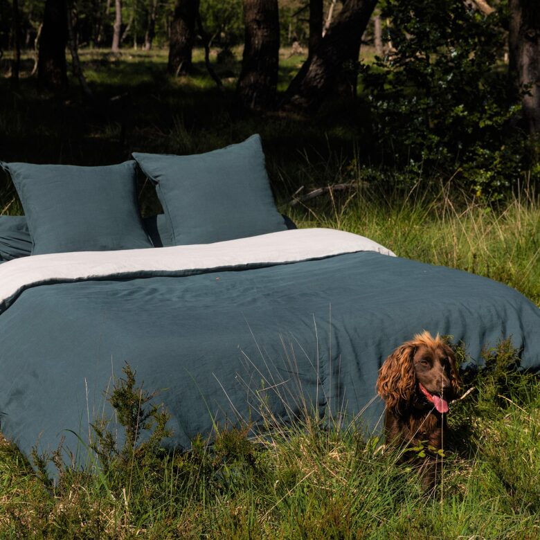 Housse de Couette en Lin Lavé Vert Forêt Bicolore - Embrin