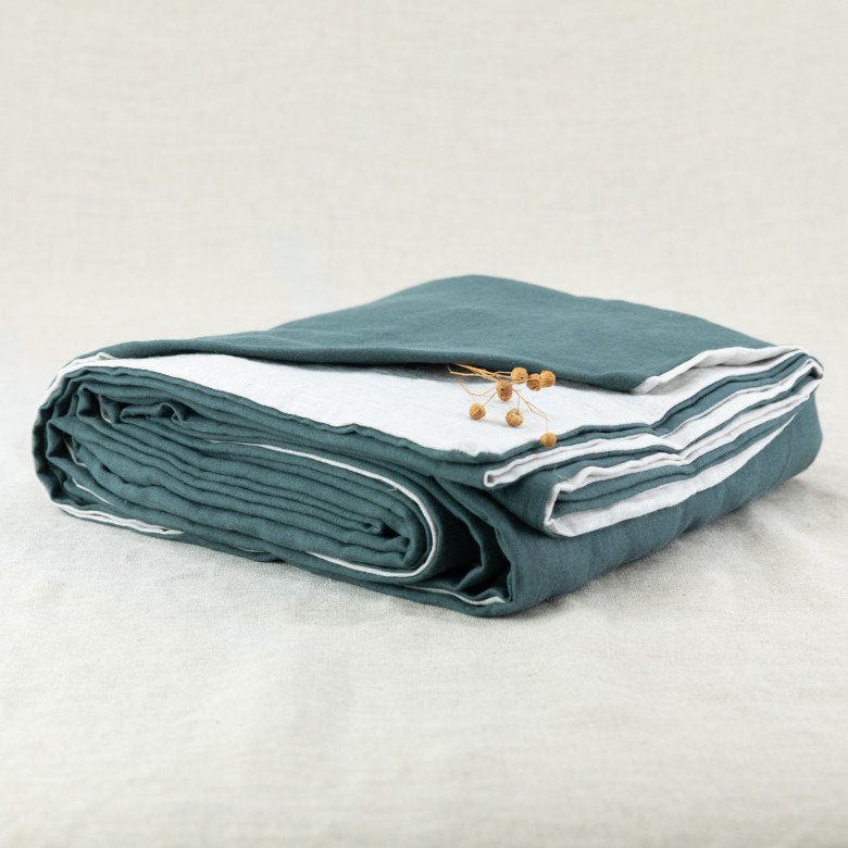 Housse de Couette en Lin Lavé Vert Forêt Bicolore - Embrin