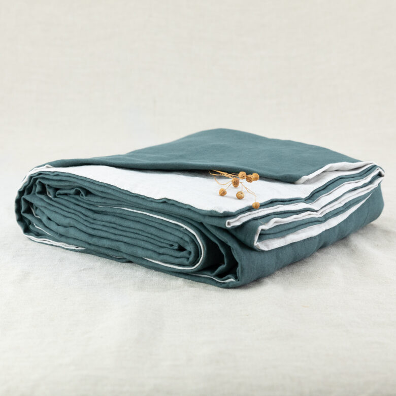 Housse de Couette en Lin Lavé Vert Forêt Bicolore - Embrin