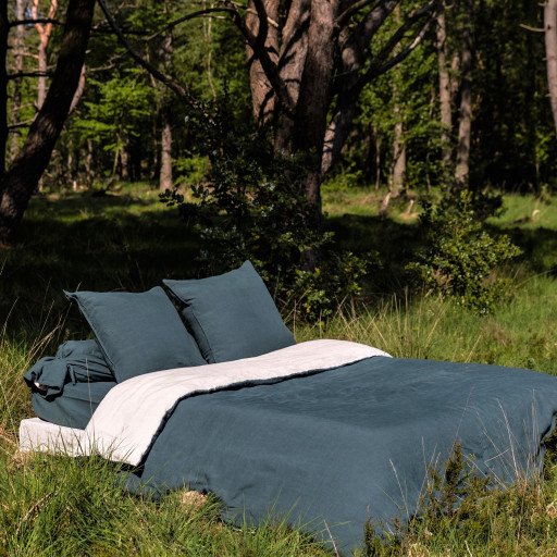 Housse de Couette en Lin Lavé Vert Forêt Bicolore