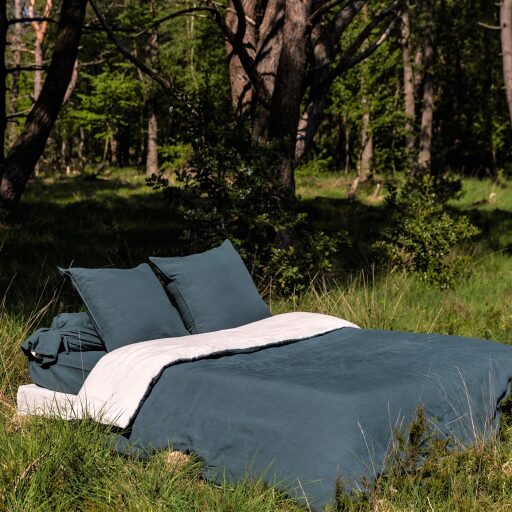 Housse de Couette en Lin Lavé Vert Forêt Bicolore