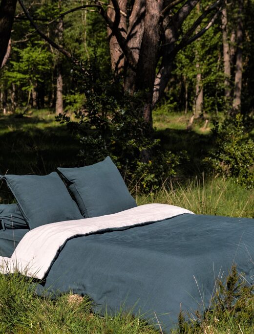 Forest Green Bi-colour Washed Linen Duvet Cover
