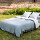 Housse de Couette en Lin Lavé Vert Céladon Bicolore