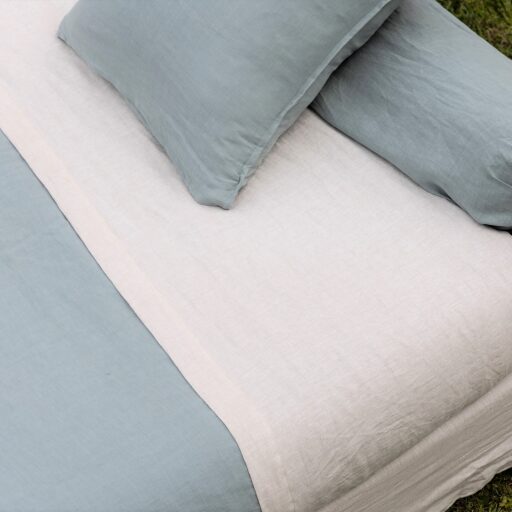 Housse de Couette en Lin Lavé Vert Céladon Bicolore