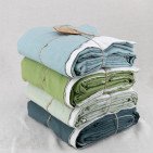 Housse de Couette en Lin Lavé Vert Céladon Bicolore