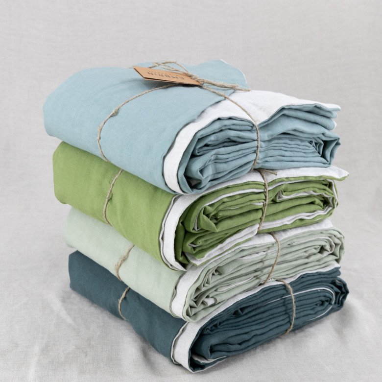 Housse de Couette en Lin Lavé Vert Céladon Bicolore - Embrin