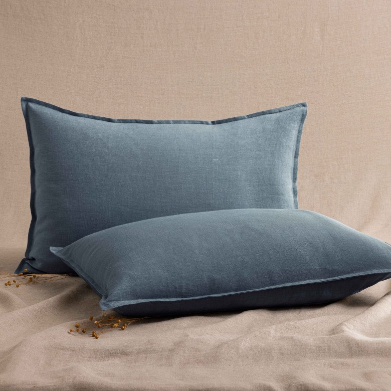 Taie d'Oreiller en Lin Lavé Bleu Ardoise - Embrin