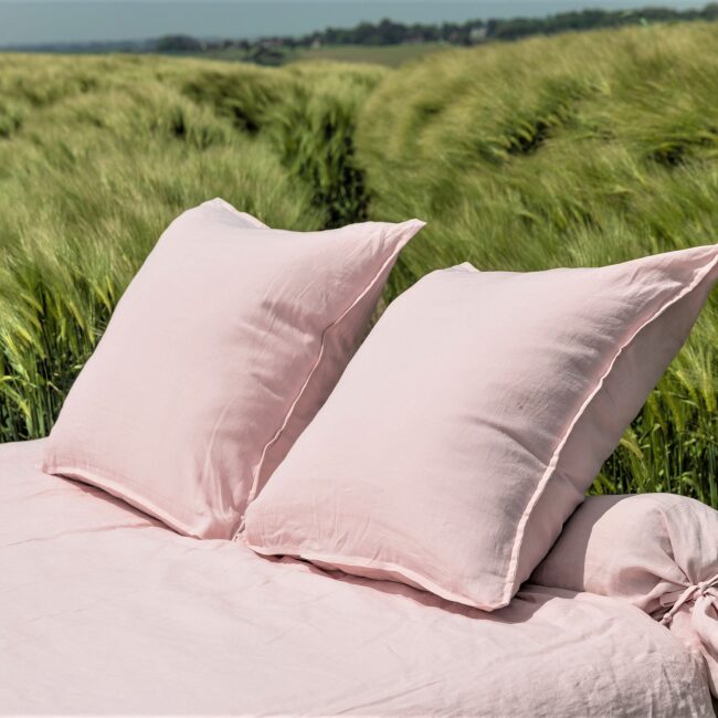 Taie d'Oreiller en Lin Lavé Pétale de Rose