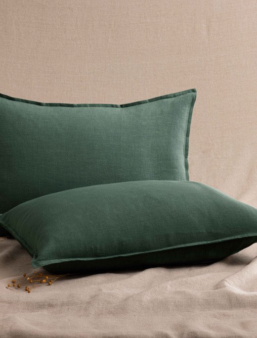 Taie d'Oreiller en Lin Lavé Vert Forêt