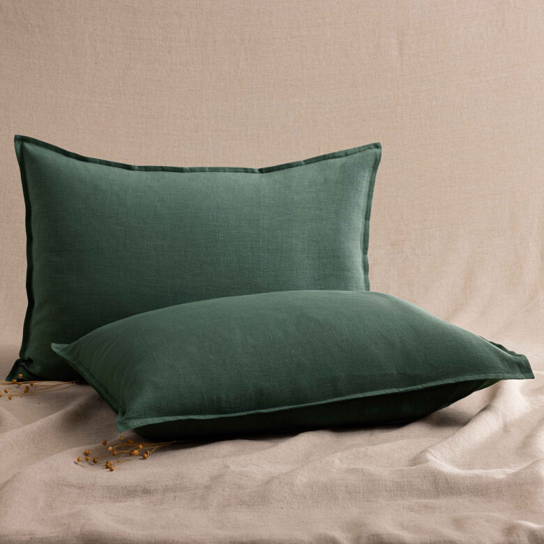 Taie d'Oreiller en Lin Lavé Vert Forêt - Embrin