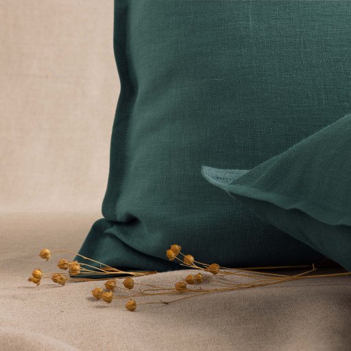 Taie d'Oreiller en Lin Lavé Vert Forêt