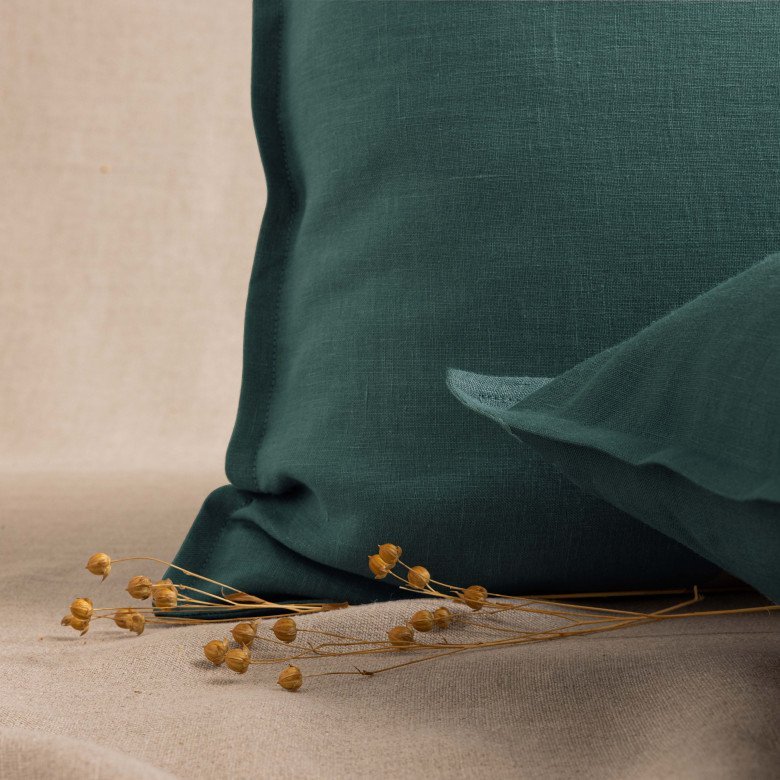 Taie d'Oreiller en Lin Lavé Vert Forêt - Embrin