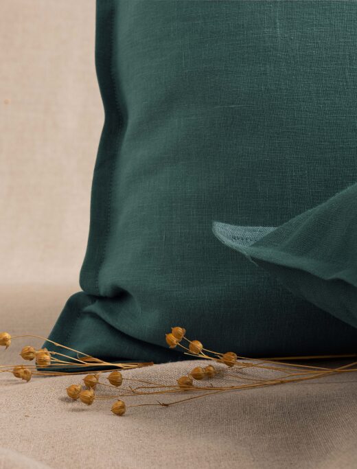 Taie d'Oreiller en Lin Lavé Vert Forêt