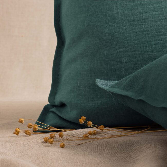 Taie d'Oreiller en Lin Lavé Vert Forêt