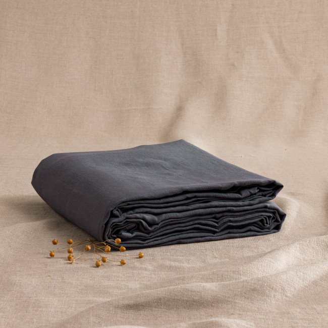 Drap Plat en Lin Lavé Gris Silex