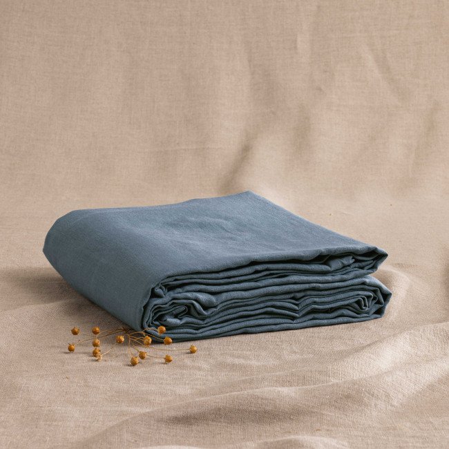 Drap Plat en Lin Lavé Bleu Ardoise