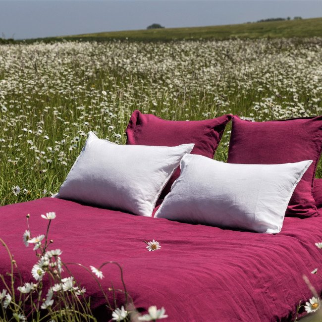 Drap Plat en Lin Lavé Rose Bruyère