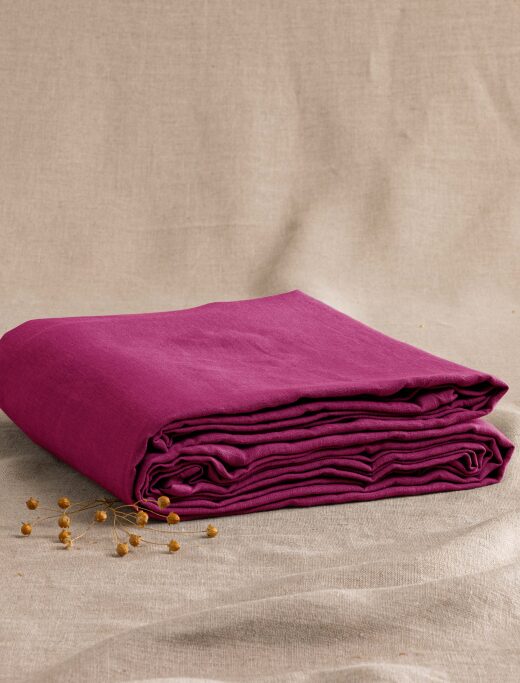 Drap Plat en Lin Lavé Rose Bruyère