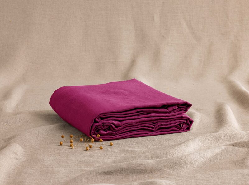Drap Plat en Lin Lavé Rose Bruyère