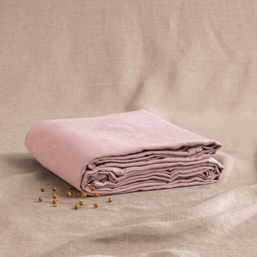 Drap Plat en Lin Lavé Pétale de Rose