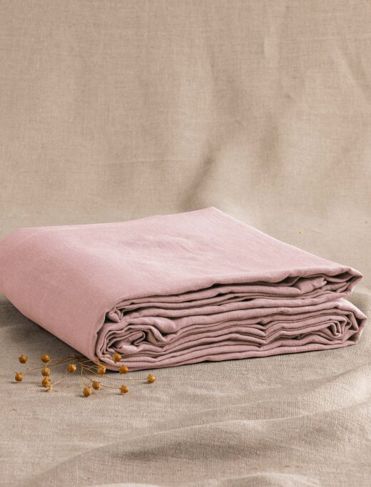 Drap Plat en Lin Lavé Pétale de Rose