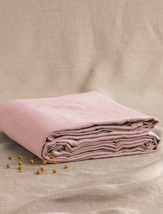 Drap Plat en Lin Lavé Pétale de Rose