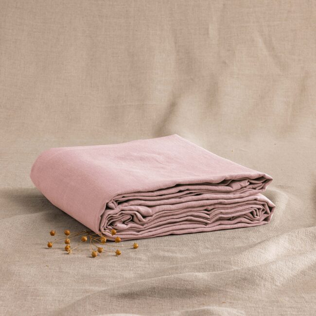 Drap Plat en Lin Lavé Pétale de Rose
