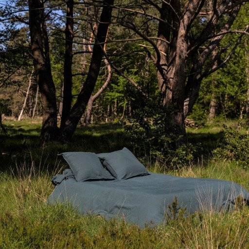 Drap Plat en Lin Lavé Vert Forêt