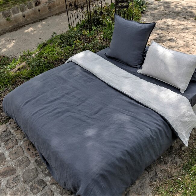 Drap Housse en Lin Lavé Gris Silex