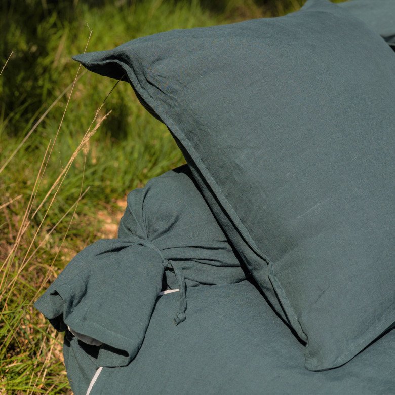 Drap Housse en Lin Lavé Vert Forêt - Embrin