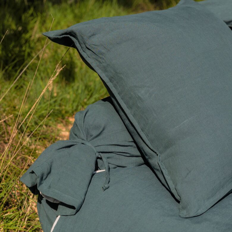 Drap Housse en Lin Lavé Vert Forêt - Embrin