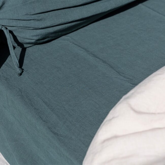 Drap Housse en Lin Lavé Vert Forêt