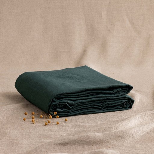 Drap Housse en Lin Lavé Vert Forêt