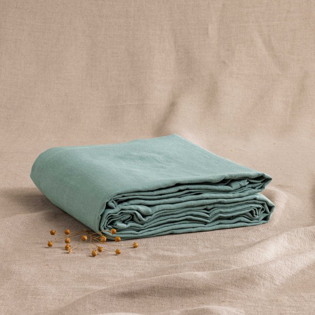 Drap Housse en Lin Lavé Vert Céladon