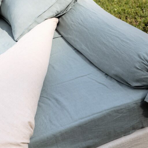 Drap Housse en Lin Lavé Vert Céladon