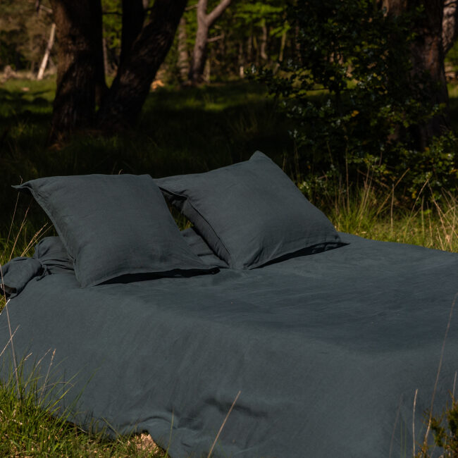 Taie de Traversin en Lin Lavé Vert Forêt