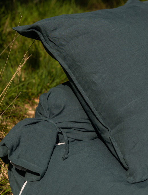 Taie de Traversin en Lin Lavé Vert Forêt